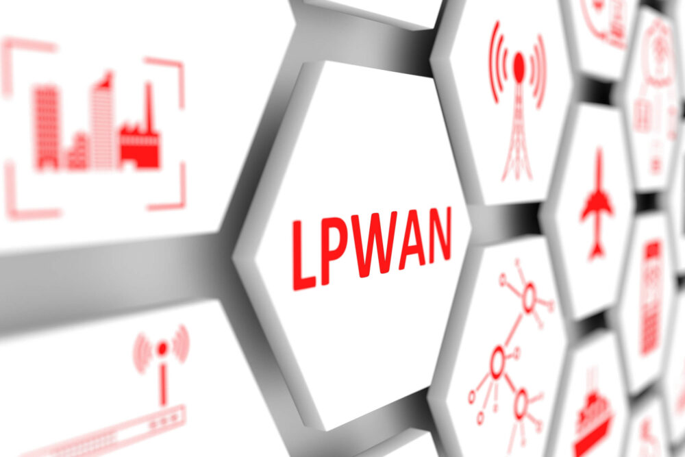 LPWAN tile and surrounding application icons like cloud computing and networking.